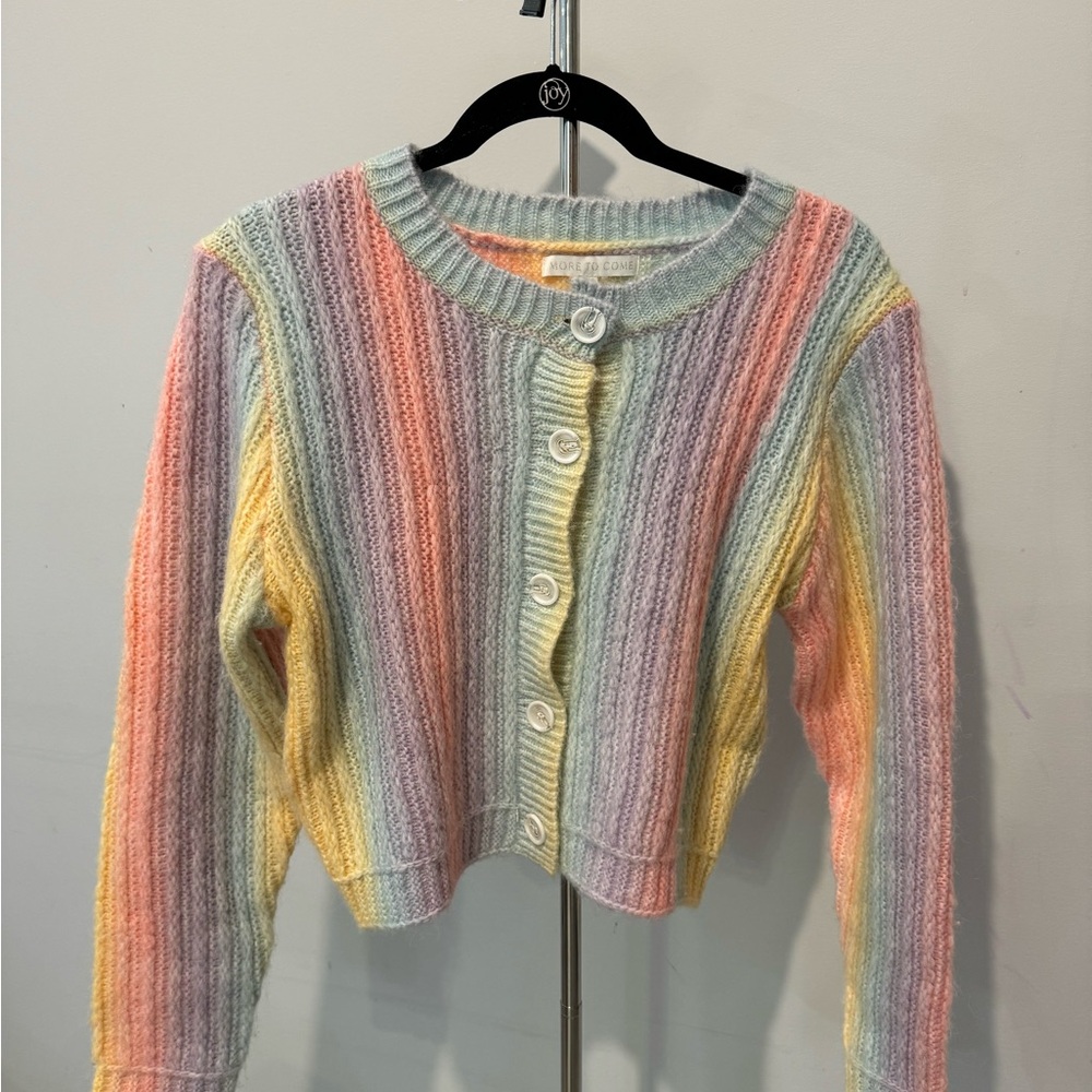 Revolve MORE TO COME Pastel Rainbow Striped Cropped Cardigan Sweater